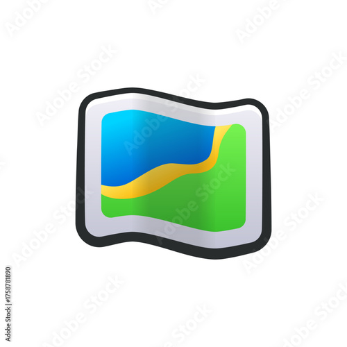 Isolated flat 3d map icon for game, interface, sticker, app. The sign in a cartoon style for match 3, arcade, rpg. The navigation sprite for craft element in hyper casual mobile game.