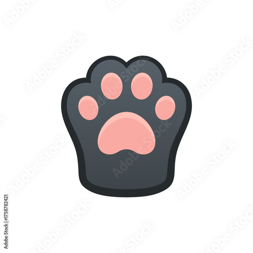 Isolated flat 3d cat paw icon for game, interface, sticker, app. The sign in a cartoon style for match 3, arcade, rpg. The pet sprite for craft element in hyper casual mobile game.