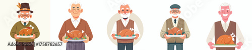 vector grandfather carrying thanksgiving turkey dish