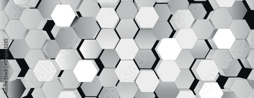 Geometric background with a modern style, featuring a white and gray hexagonal pattern. The background is white and gray with a 3D texture. 3D hexagon pattern background. Gray background vector.