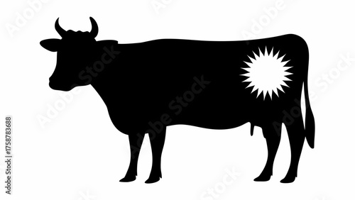 Striking cow silhouette graphic with starburst detail offers modern farm or agriculture design element