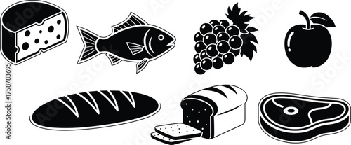 Food and Grocery Silhouettes Icon Set
