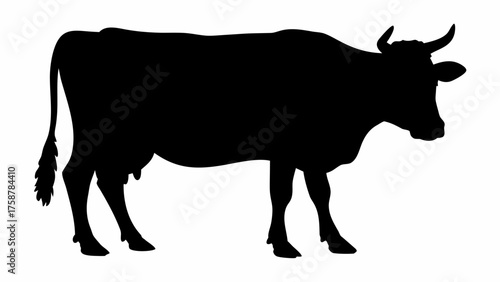 Striking black silhouette cow casting strong shadows, perfect for farm themes and livestock promotions