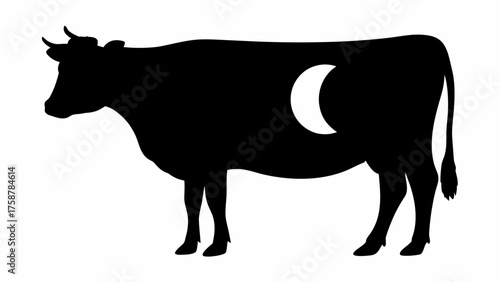 Striking cow silhouette with moon design, perfect for unique farm branding and creative animal themes