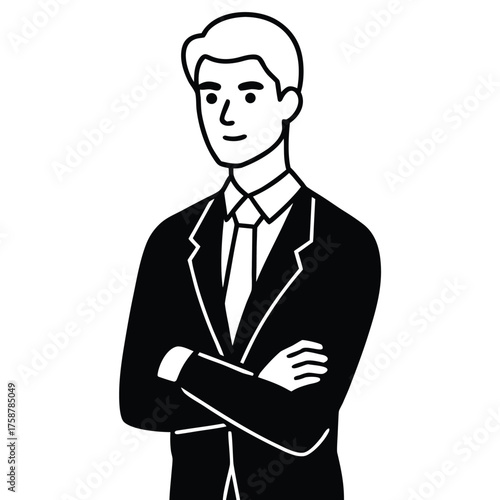 Smiling handsome confident professional businessman in a suit standing, one man office worker vector illustration