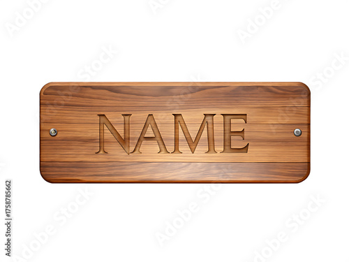 Wooden nameplate with carved text and screws sign plaque