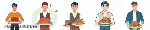 vector man carrying thanksgiving turkey dish
