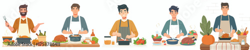 vector man cooking thanksgiving turkey dish
