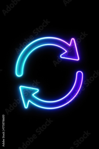 Neon arrows in a loop signify recycle, refresh, repeat, reload, or synchronization.