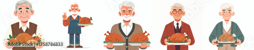 vector grandfather carrying thanksgiving turkey dish