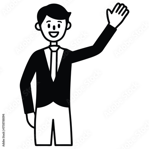 Businessman silhouette pointing in suit and tie vector icon illustration