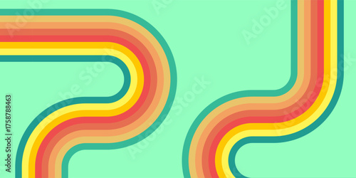 Retrofuturism poster design in trendy retro line style. Modern art poster retro vintage style 70s stripes background template lines shapes vector design