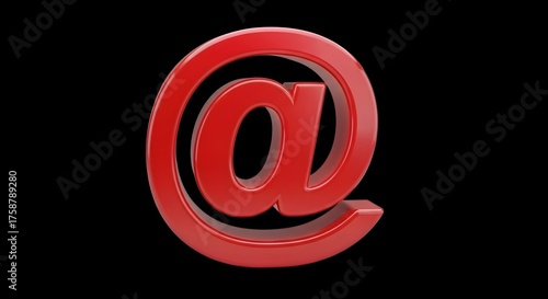 Bright red at symbol 3d rendering digital art for online communication and networking concepts