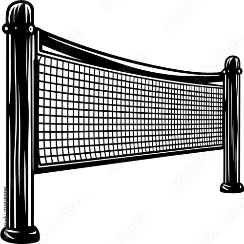 Volleyball Net Silhouette: A meticulously crafted illustration of a volleyball net, showcasing its grid structure, supported by sturdy posts, ready for action.