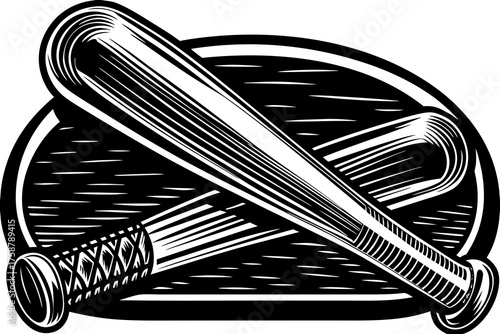 Baseball Bat Emblem: A striking black and white depiction of two crossed baseball bats, symbolizing the heart of the game and evoking the thrill of competition. 