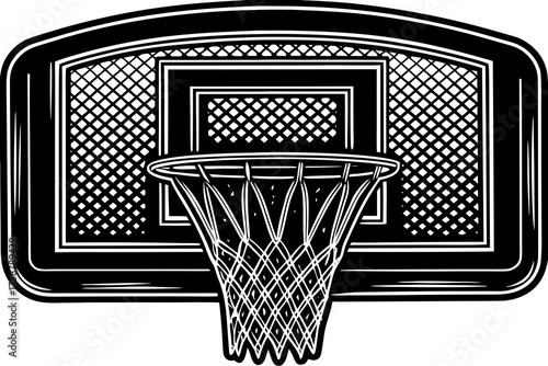 Basketball Hoop: An iconic basketball hoop, ready for action. captured in a simple yet dynamic black and white composition. A perfect addition for sports and recreation projects.