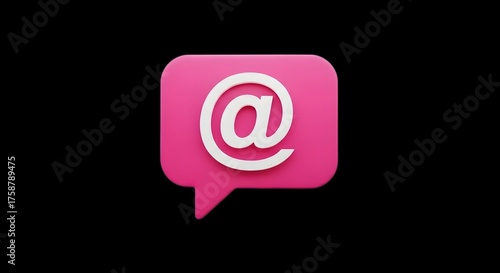 Bright pink chat bubble icon with white at symbol for communication and messaging
