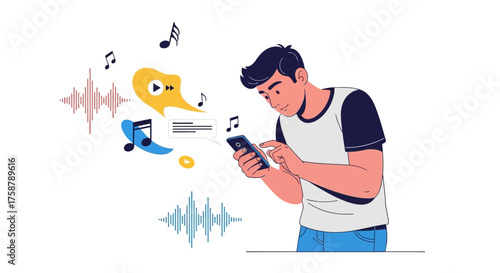 A Person Engaging With a Smartphone to Enjoy Music, Visuals Emphasizing Sound and Technology