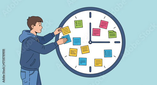 A Person Organizing Sticky Notes on a Clock Face Representing Time Management