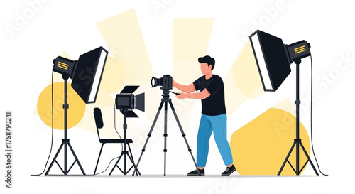 A Photographer Setting The Stage For A Professional Photography Session Illustration