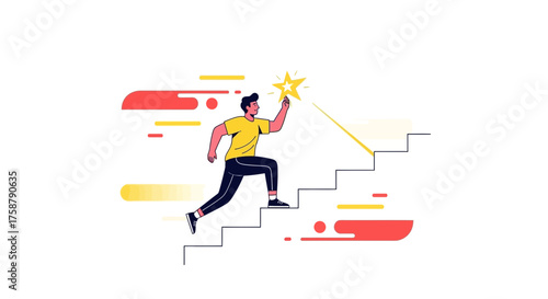 Achieving Success: A Dynamic Illustration of Ambition and Reaching Goals, Vector Image
