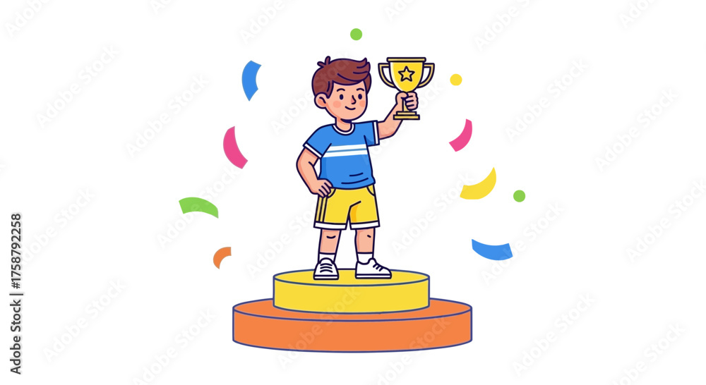 Obraz premium A Young Champion Celebrates Their Victory Holding Up A Golden Trophy With Joy