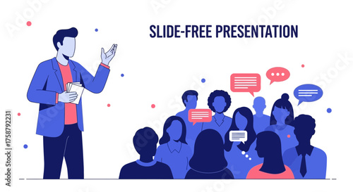 A Dynamic Public Speaking Illustration Featuring A Presentation For An Engaged Audience