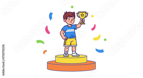A Young Champion Celebrates Their Victory Holding Up A Golden Trophy With Joy