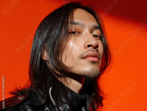 A person with long hair and...