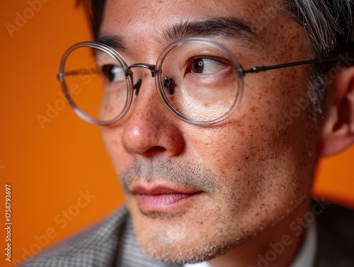 Close-up of a man with roun...