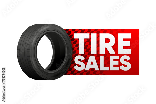 Car Tire of advertisement banner. Information for sale. Store flyer or brochure. Vector illustration.