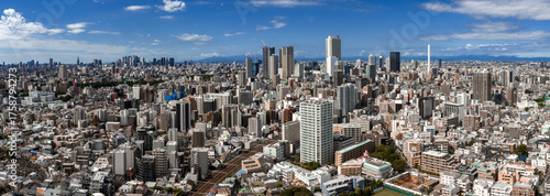 Photography Wide view of central Tokyo with Shinjuku towers and rail lines