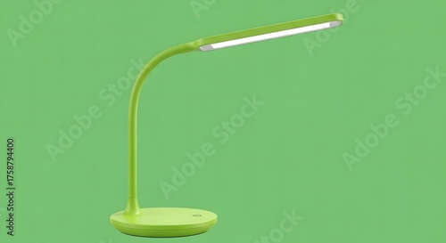 Modern Green LED Desk Lamp with Flexible Gooseneck and Round Base.