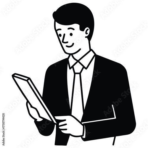 Businessman holding laptop and tablet smiling in office suit professional technology job success