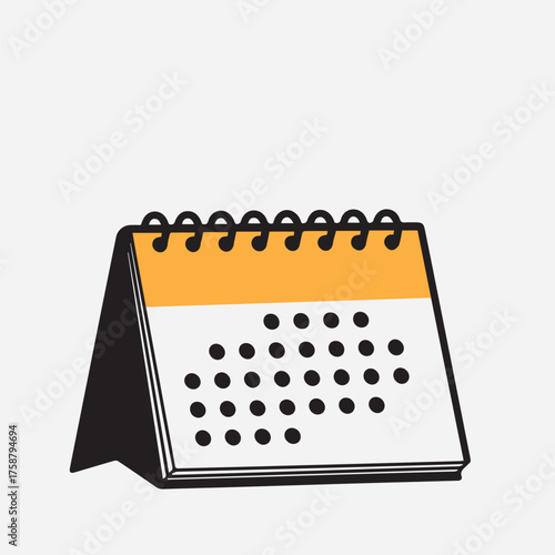 Hand drawn illustration of a desk calendar with a spiral binding and blank pages for planning