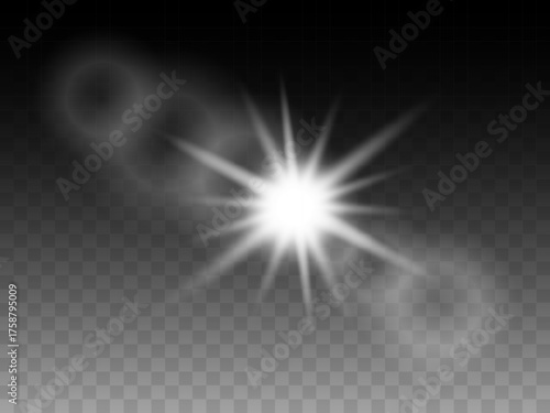 Bright Star Burst Lens Flare Over Dark Gradient Background.