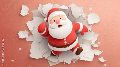 Fototapeta Naklejka Na Ścianę i Meble -  santa claus breaking through the wall