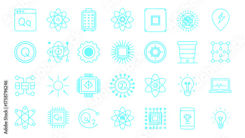 The collection of quantum computing solid icon vectors illustration