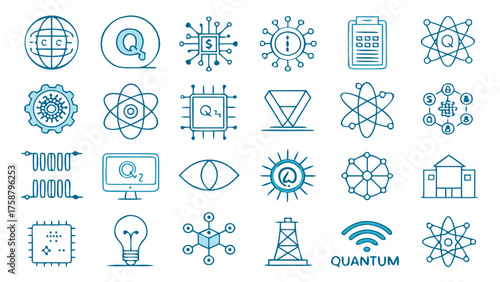 The collection of quantum computing solid icon vectors illustration