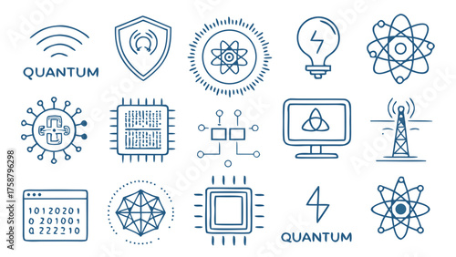 The collection of quantum computing solid icon vectors illustration