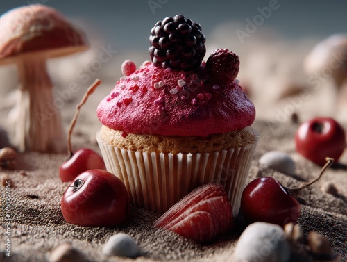 Cupcake with vibrant pink f...