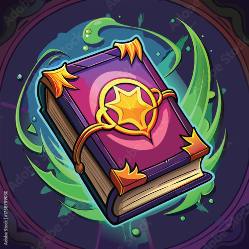 Mysterious ancient spellbook with glowing magical energy and ornate golden clasp