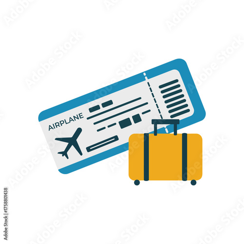 Airplane Ticket and Luggage Icon Vector Illustration on White Background