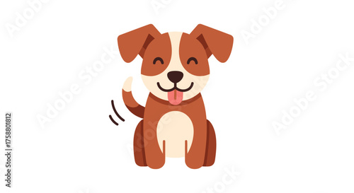 Cute happy puppy wags its tail on white background
