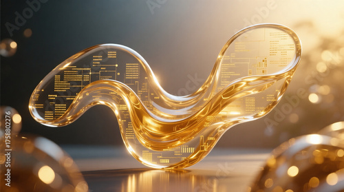 Ethereal 3D data sculpture of resin rendered with golden hour glow modern digital art