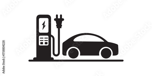 Electric Car Charging Station Icon Vector Illustration on White Background