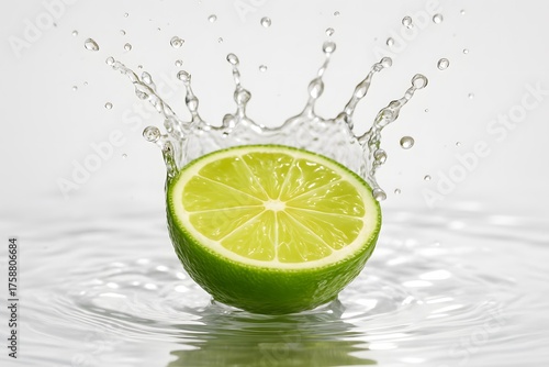 Refreshing Citrus Splash: Close-Up of Organic Sliced Lime in Water - Perfect for Summer Drinks, Mocktails, and Culinary Delights