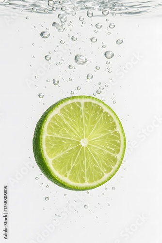 Fresh Lime Slice with Water Bubbles - Citrus Macro Shot for Refreshing Healthy Drinks and Summer Cocktails