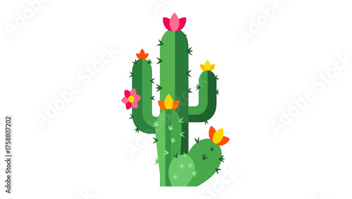 Isolated cactus with flowers flat vector illustration perfect for southwest themed designs and desert landscape visuals