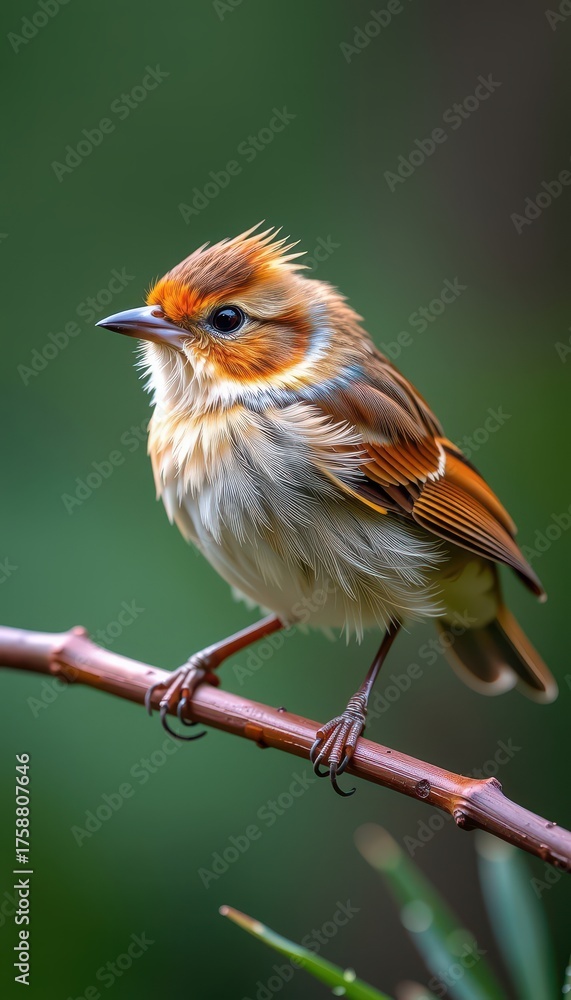 Fototapeta premium A small, active bird with spiny feather tufts around its face, perched on a branch, bushland, eye, branch